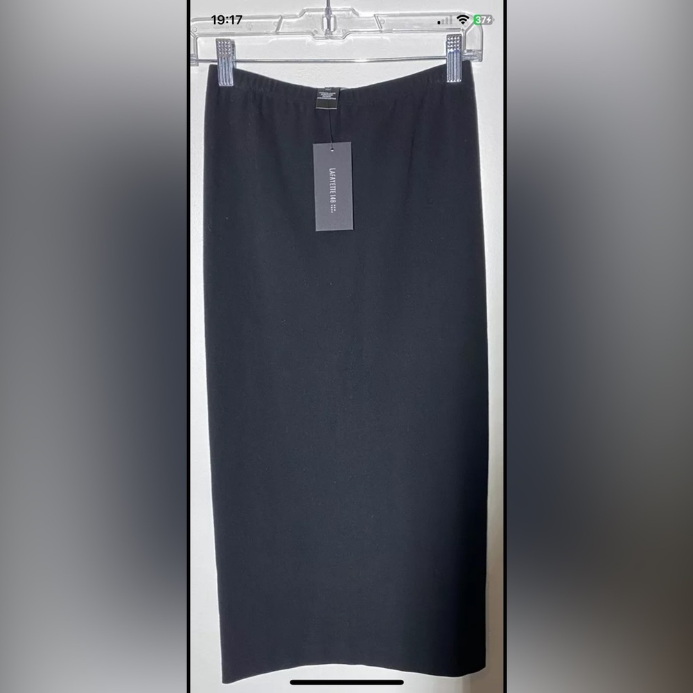 NWT LAFAYETTE 148 Solid Black Jersey Knit Stretch Waist Pencil Skirt P